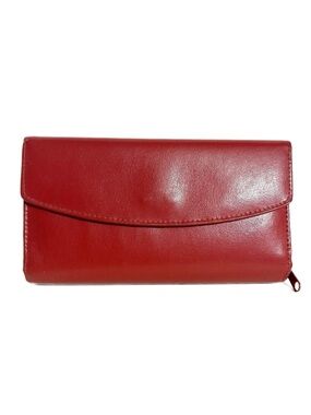 DOPP Genuine Leather Long Bifold Envelope Style Wallet Clutch Red Smooth Leather